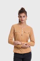 Polera Mujer Pata Botón Rib Camel