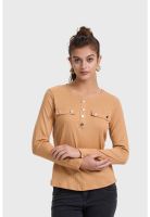 Polera Mujer Pata Botón Rib Camel