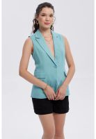 Blazer Mujer Lino 2 Bolsillos Celeste