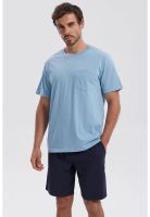 Polera Hombre Básica Con Bolsillo Celeste Claro