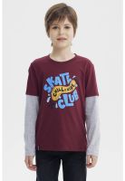 Polera Niño Básica Print Burdeo