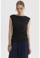 Polera Mujer Bote Drapeada Textura Negro