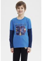 Polera Niño Básica Print Azul Petroleo