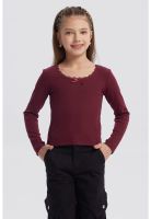 Polera Niña Cuello Encaje Burdeo