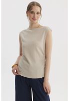 Polera Mujer Bote Drapeada Textura Arena