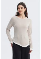 Polera Mujer Borde En Contraste Beige