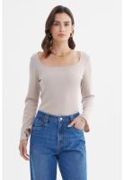 Polera Mujer Escote Bardot Rib Gris