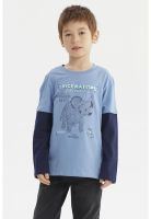 Polera Niño Básica Print Azul Claro