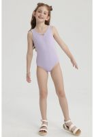 Traje De Baño Niña Liso Con Mostacilla Lila