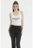 Polera Mujer Rib Aplicación Rivets Y Print Crudo