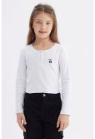 Polera Niña Con Botones Blanco