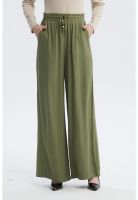 Pantalón Mujer Con Lazo Cintura Verde Olivo