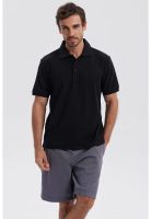 Polera Hombre Piqué Básica Lisa Negro