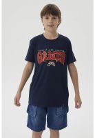 Polera Niño Básica Estampada Azul Oscuro- ll