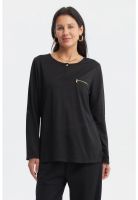 Polera Mujer Aplicación Cierre Negro