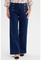 Jeans Mujer Flare Botones Delantero Azul Oscuro