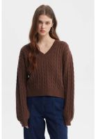 Sweater Mujer Cuello V Lisos Café Oscuro