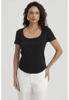 Polera Mujer Lisa Rib Negro