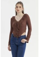 Polera Mujer Encaje Escote V Café Oscuro