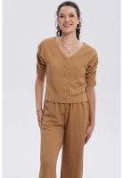 Polera Mujer Abotonada Con Textura Beige