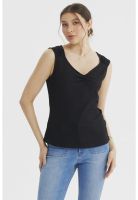 Polera Mujer Textura Recogido En Pecho Negro