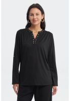 Polera Mujer Cuello Abotonado Negro - ll