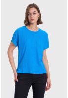 Polera Mujer Dobladillo En Manga Azul