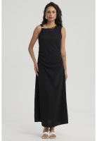 Vestido Mujer Largo Asimétrico Textura Negro