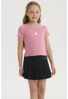 Polera Niña Rib Print Bordado Rosado