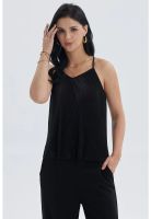 Polera Mujer Pabilo Plisada Lisa Negro