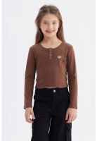 Polera Niña Con Botones Café