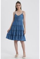 Vestido Mujer Pabilo Volantes Azul Claro