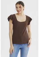 Polera Mujer Con Vuelo Escote Cuadrado Chocolate