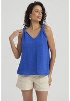 Blusa Mujer Nudo En Hombros Azulino