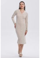 Vestido Mujer Abotonado Beige