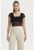 Polera Mujer Encaje Con Lazo Negro