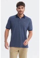 Polera Hombre Pique Rayas Logo Azul Marino