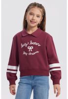 Polerón Niña Slim Cuello Camisero Burdeo