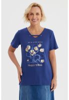 Polera Mujer Con Estampado Azul Oscuro