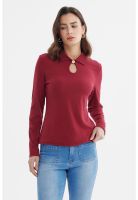 Polera Mujer Detalle Cuello Escote Burdeo