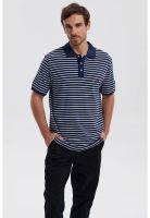 Polera Hombre Mini Rayas Azul Marino