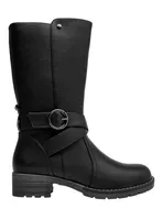 Bota Detalle Hebilla Redonda Cj140 Cuero Mujer