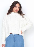 Sweater Sólido Trenzado Manga Larga Escote Redondo