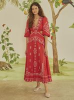 Vestido Largo Manga Abullonada y Aperturas