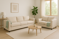 Sofá 3 y 2 Cuerpos Pipa en Tela Beige, Set para Living