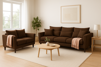 Sofá 3 y 2 Cuerpos Palais en Tela Cafe, Set para Living