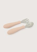 Set cuchara y tenedor acero giratorios rosado