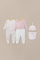 Conjunto 5 piezas rosado con lineas de bebé niña