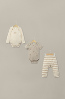 Conjunto 3 piezas bodies y pantalón beige de bebé unisex