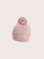Gorro tejido para niña color rosa con pompón